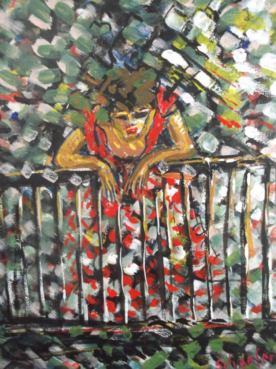 La Femme Au Balcon Peinture Par Daniel Ou Christophe Schaefer Artmajeur