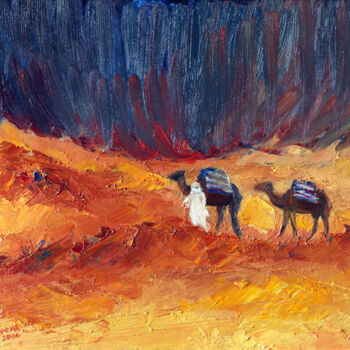 「Sahara」というタイトルの絵画 Maria Cristina Primaveraによって, オリジナルのアートワーク, オイル ウッドストレッチャーフレームにマウント