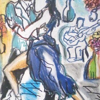 Dibujo titulada "Tango et guitariste" por Laudu, Obra de arte original, Pastel