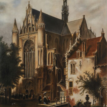 Ζωγραφική με τίτλο "Eglise de Leiden, d…" από Brigite Rosa, Αυθεντικά έργα τέχνης, Λάδι