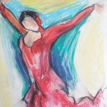 Dibujo titulada "Flamenco 3" por Laudu, Obra de arte original, Pastel