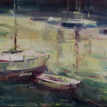 Malerei mit dem Titel "Port fluvial XVI" von Marta Lipowska, Original-Kunstwerk, Öl Auf Keilrahmen aus Holz montiert