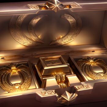 Arts numériques intitulée "Valise remplie d'Or" par Francky Xv Wolff, Œuvre d'art originale, Image générée par l'IA