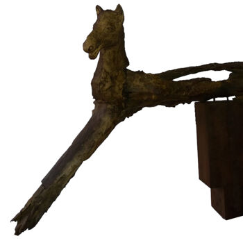 Скульптура под названием "The Jump" - Aloka Bandara Jayatilleke, Подлинное произведение искусства, Дерево