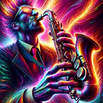 Arte digital titulada "Saxofonia psicodeli…" por Soulful Spectres, Obra de arte original, Imagen generada por IA