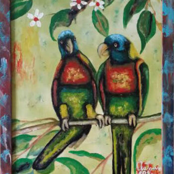 Картина под названием "i-due-pappagalli.jpg" - Antonio Cariola, Подлинное произведение искусства