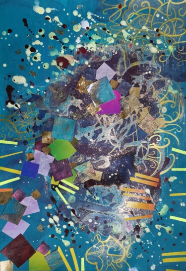 Коллажи под названием "Dark Turquoise" - Lynda Stevens, Подлинное произведение искусства, Коллажи