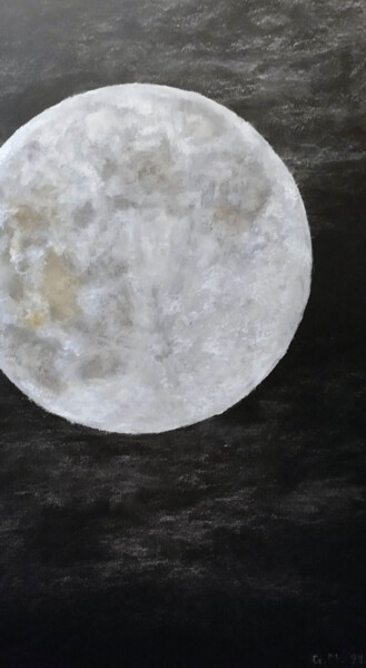 Schilderij getiteld "Silver Moon" door Georgia Melanitou (G.M.), Origineel Kunstwerk, Pastel