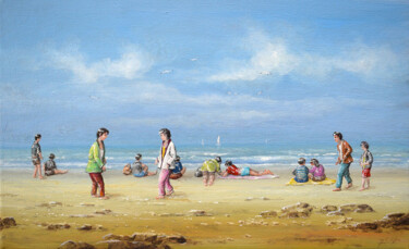 Painting titled "Ballade sur la plage" by Thierry Jacquiot, Original Artwork, Acrylic