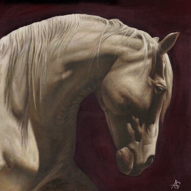 Peinture intitulée "White horse" par Andrey Maysky, Œuvre d'art originale, Huile