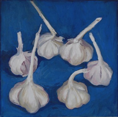 Painting titled "Garlic 02" by Ekaterina Strakhova, Original Artwork, Oil Mounted on Wood Stretcher frame