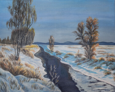 Painting titled "River and winter" by Proletina Toteva, Original Artwork, Oil