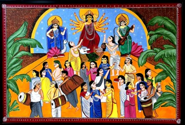Pittura intitolato "Durga puja" da Divya Devesh Vikram, Opera d'arte originale, Acrilico Montato su Telaio per barella in le…