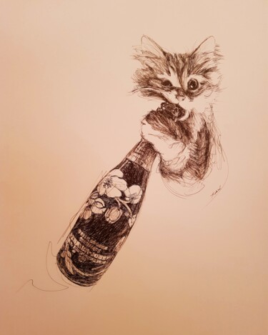 Drawing titled "Champagne." by Karl Robial, Original Artwork, Ink