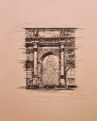 Tekening getiteld "Louvre 2/2/21" door Karl Robial, Origineel Kunstwerk, Inkt