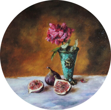 Картина под названием "Rose and Figs" - Maria Bel, Подлинное произведение искусства, Масло Установлен на картон