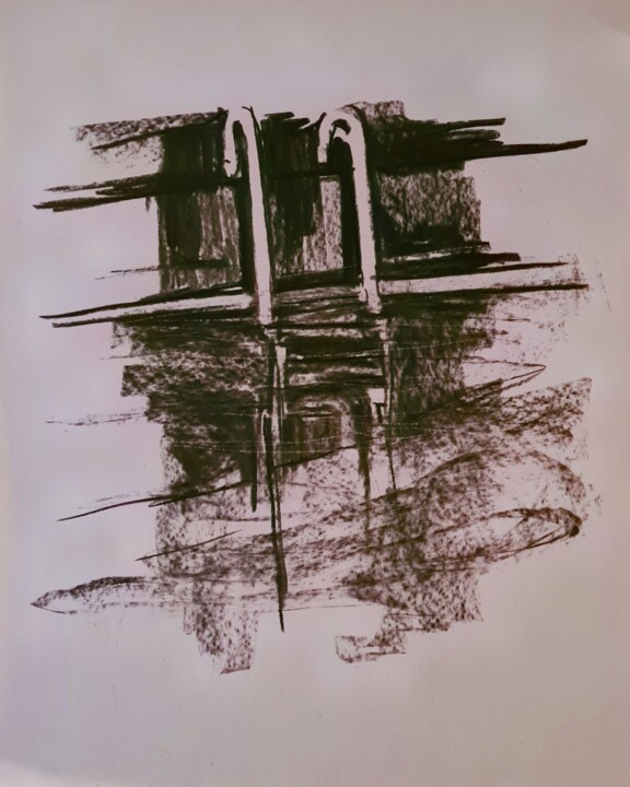 Σχέδιο με τίτλο "Piscine" από Karl Robial, Αυθεντικά έργα τέχνης, Κάρβουνο