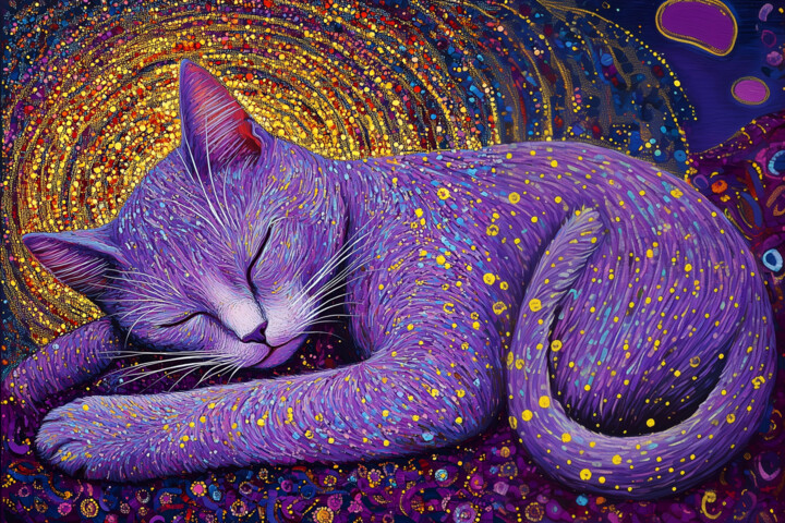 Grafika cyfrowa / sztuka generowana cyfrowo zatytułowany „Purple cat / Фиолет…” autorstwa Darya Artelis, Oryginalna praca, M…