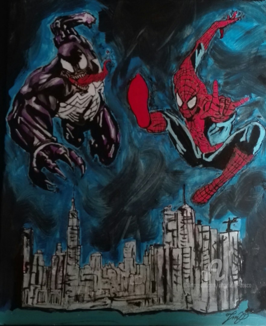 Venom Vs Spiderman, Painting by Jean Marie Vandaele | Artmajeur