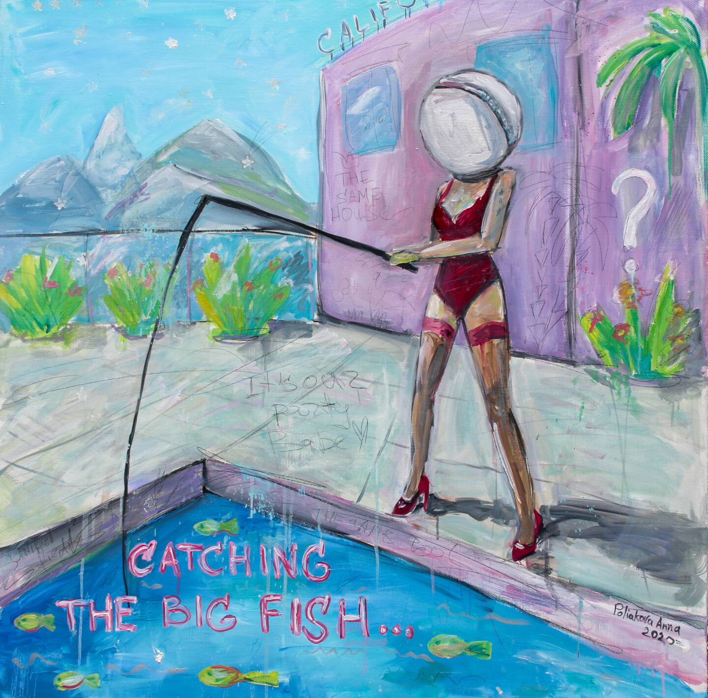 Catching The Big Fish, Girl And Swimming, Painting by Anna Polani