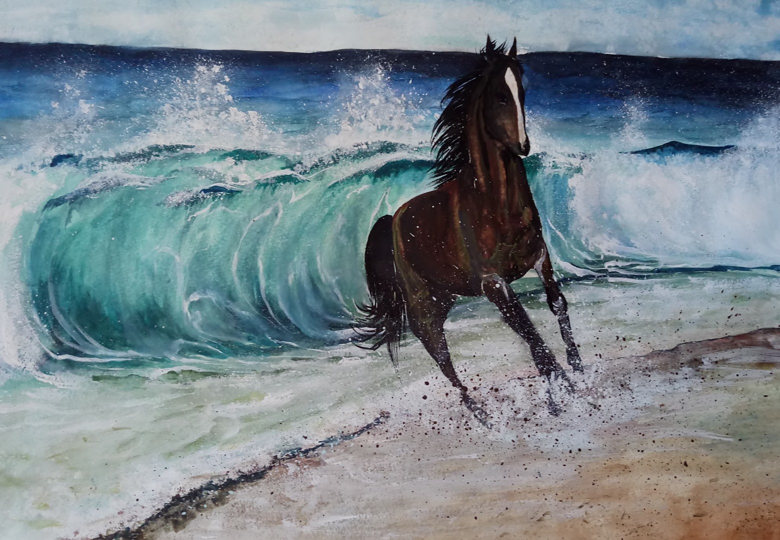 Лошадь море живопись