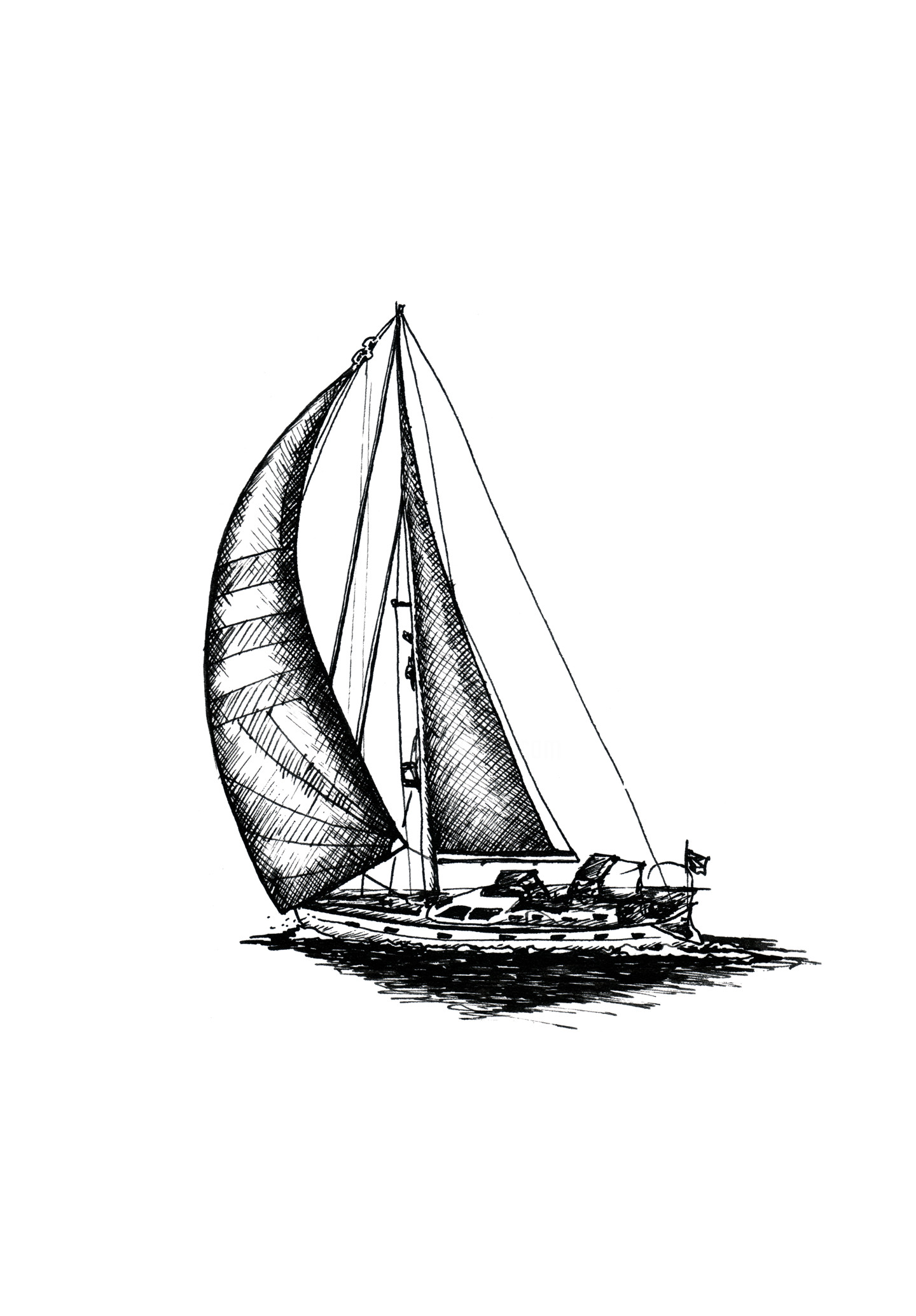 Парусная яхта гравировка