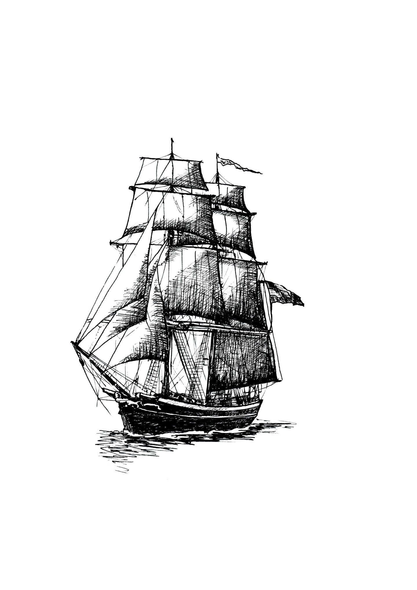 Корабль черно белый рисунок