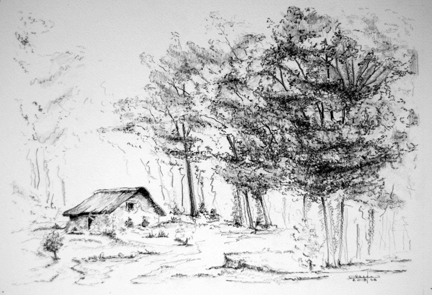 La Cabane Dans La Foret Drawing By Christian Biard Artmajeur