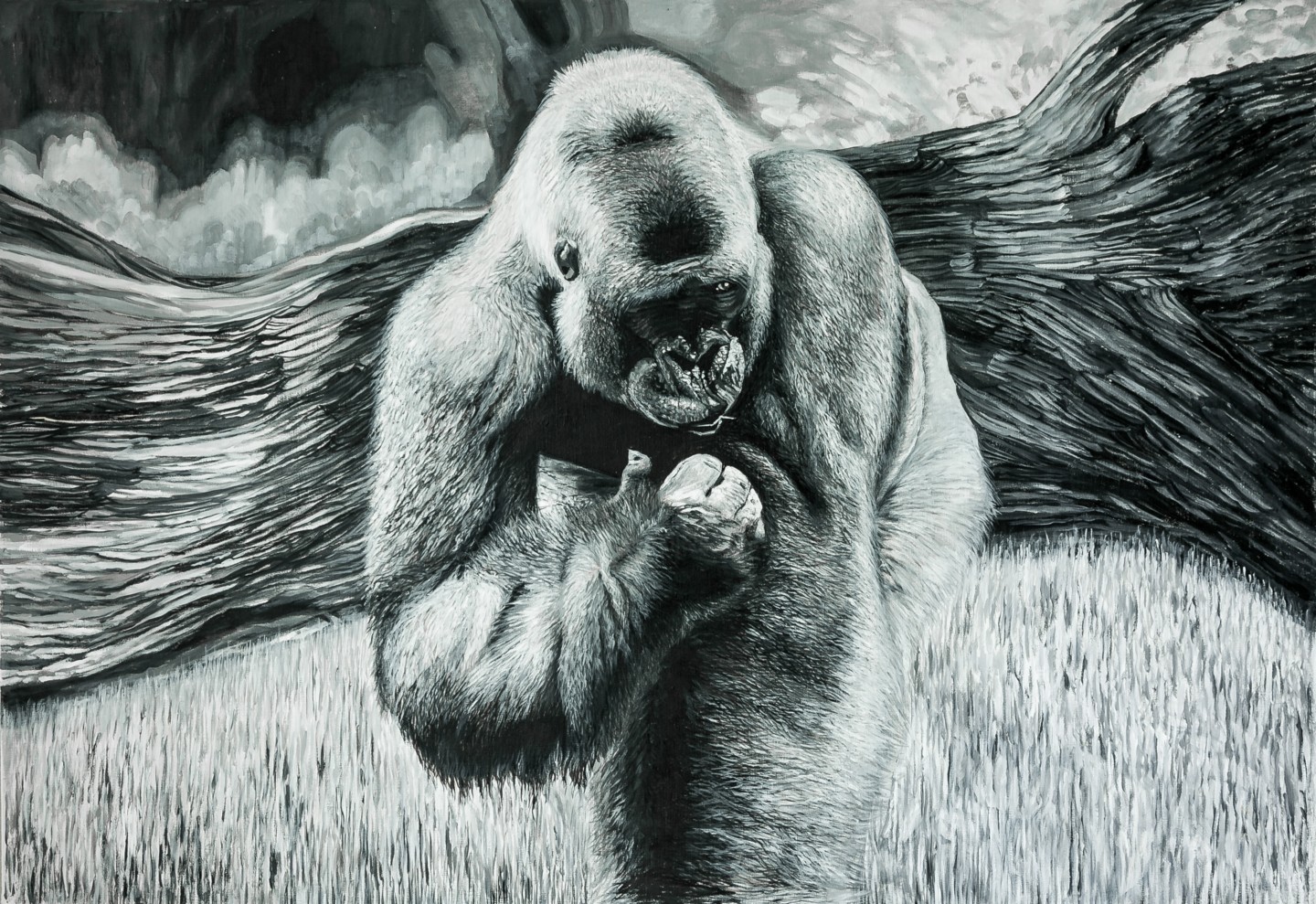 Рисунок горилла углем