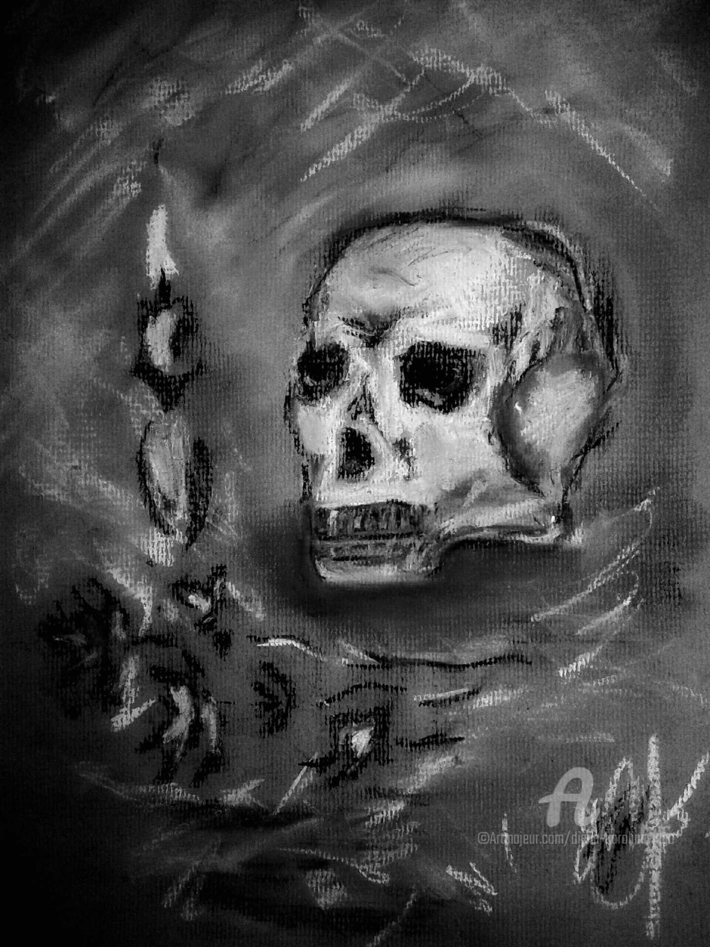 skull and candle drawing