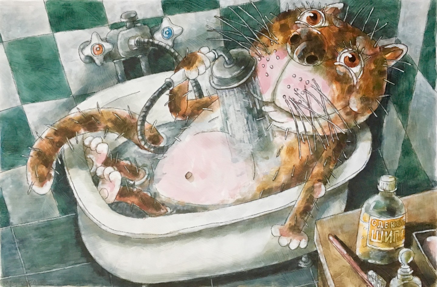 Иллюстрация коты в ванне