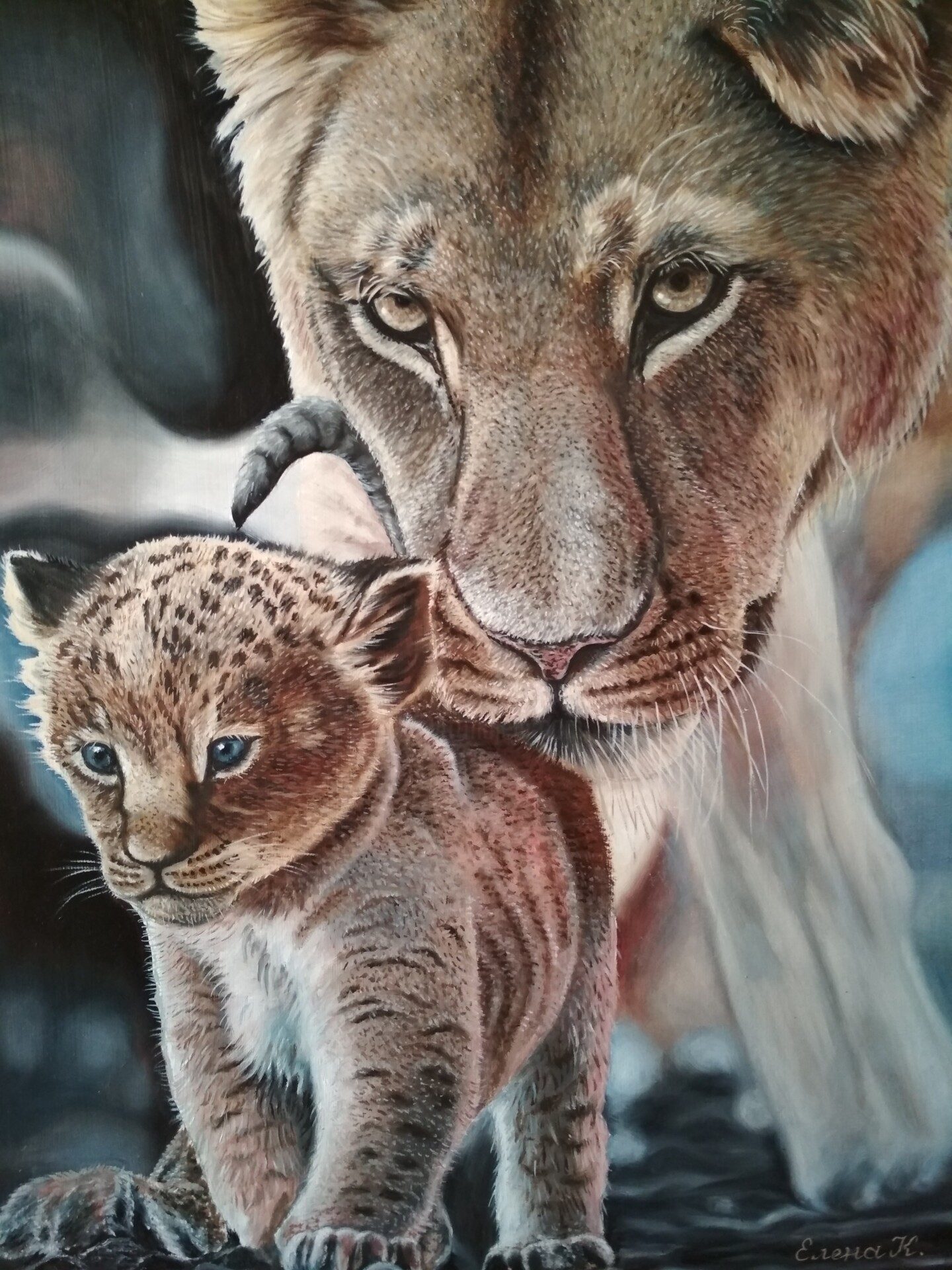 lioness and cubs drawing