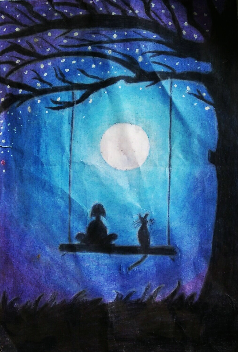 Beautiful Moonlight Scenary, Painting by Ganesh Ganesh | Artmajeur