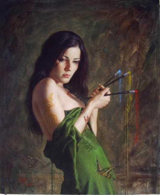 Oil Painting Portrait Of Beautiful Girl Painting By Hongtao Huang Artmajeur