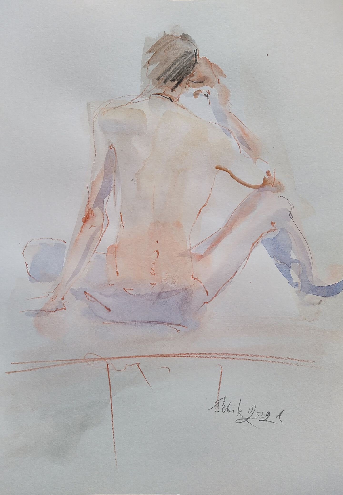 Young Man. Nude №6 20210311, Картина - Irene Bibik-Chkolian | Artmajeur