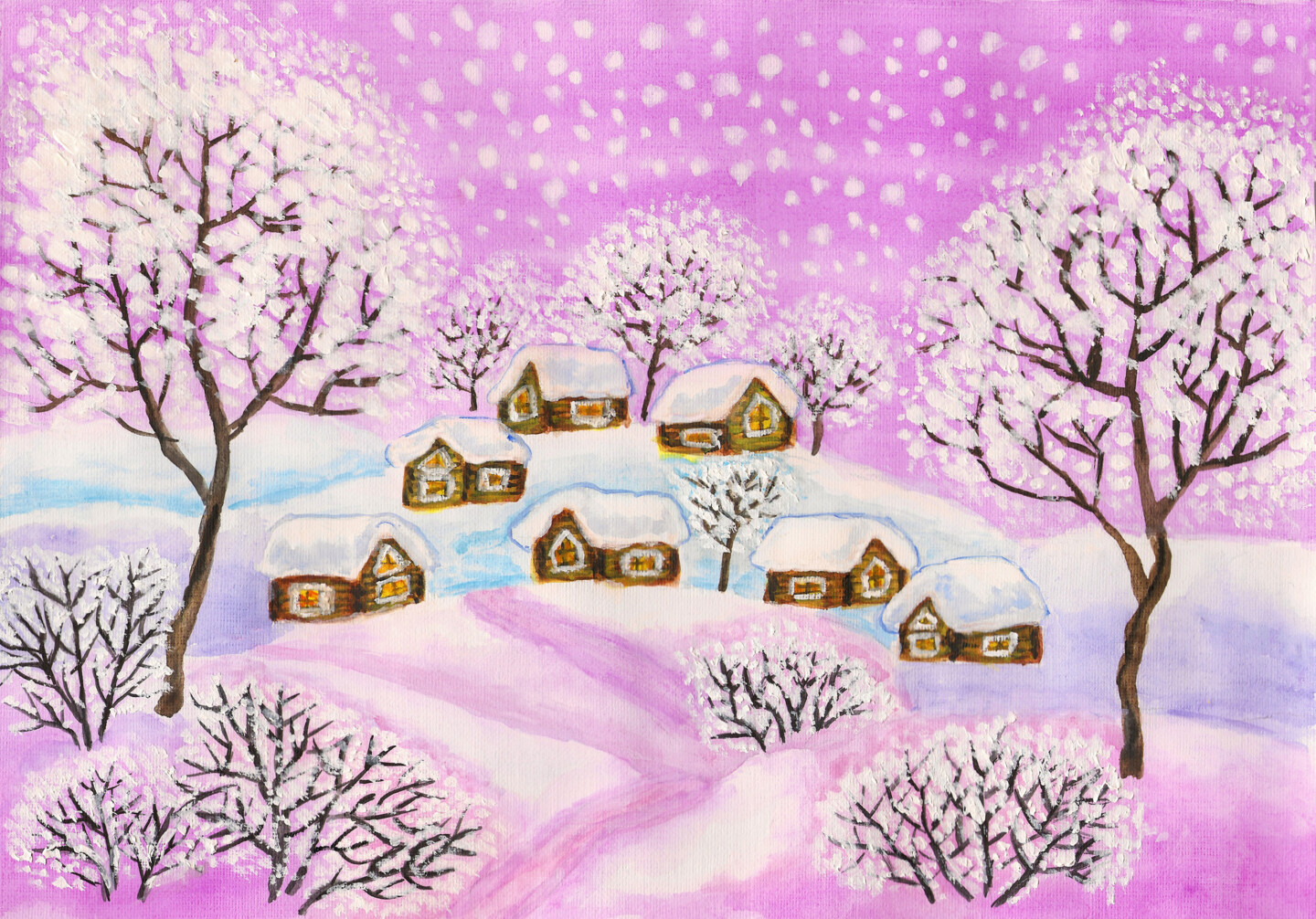 Рисунок зима в оттенках фиолетового