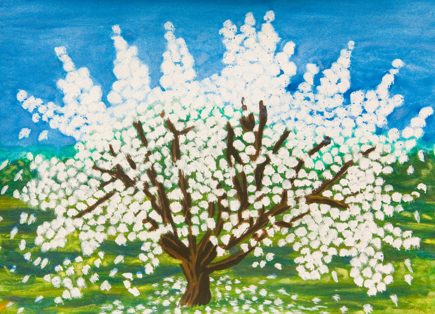 Детский рисунок яблони в цвету