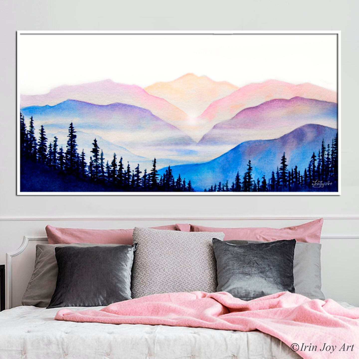 Sunset Mountain Modern Art Wall Decor for Living Room/Bedroom, Hill Natural  Handscape Orange Blue Sky Large Canvas Art Painting Framed Ready to Hang