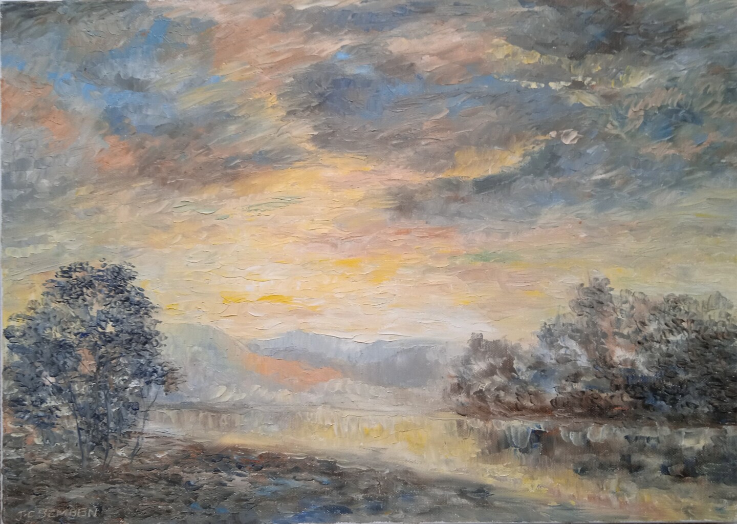 Lumière Du Soir Sur L'étang, Painting by Jean-Claude Bemben