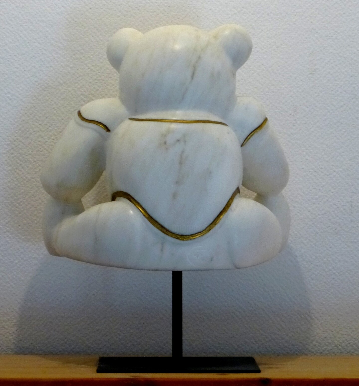 Carrara Marble Teddy Bear Sculpture by Jean-Michel Garino