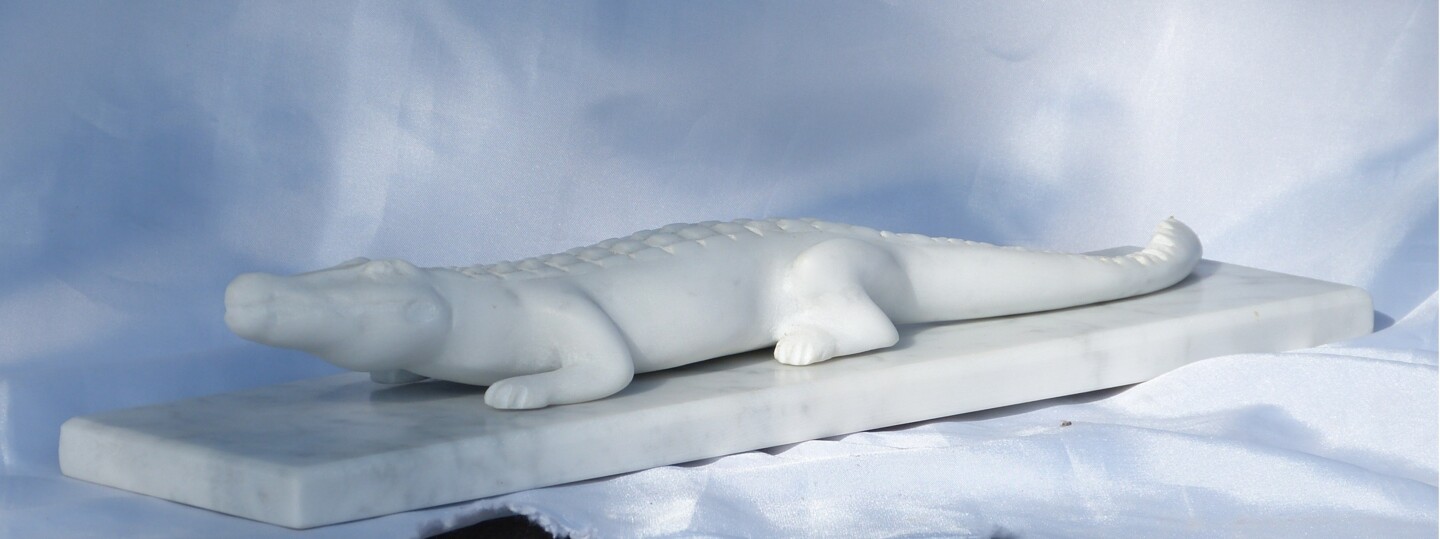 Carrara Marble Teddy Bear Sculpture by Jean-Michel Garino