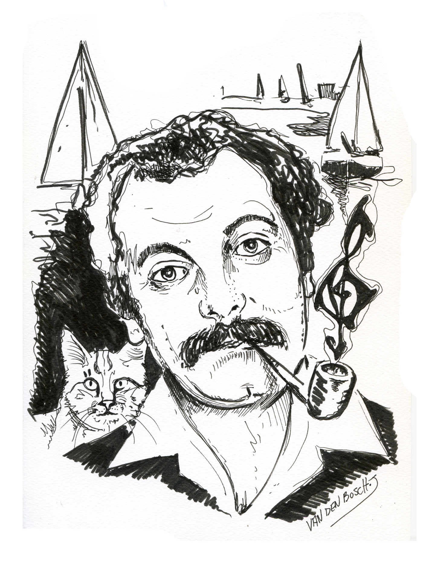 Georges Brassens Chat Jpg Drawing By Jose Van Den Bosch Artmajeur