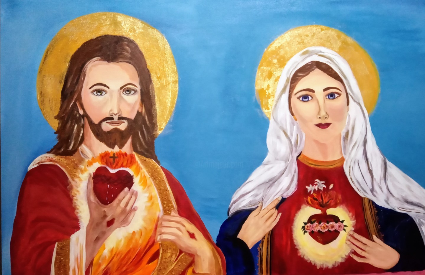 Quadro Sagrado Coração de Jesus e o Imaculado Coração de Maria