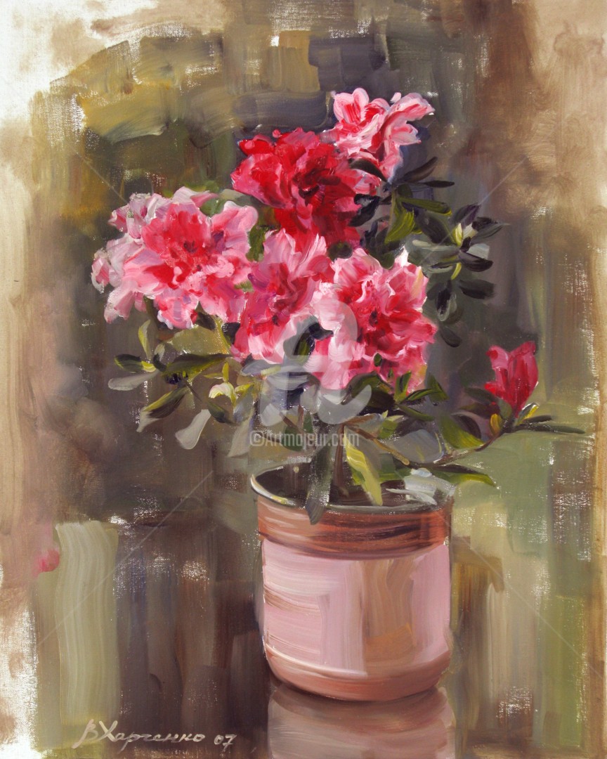 Flower Of Red Azalea, Pintura por Valeriy Kharchenko | Artmajeur