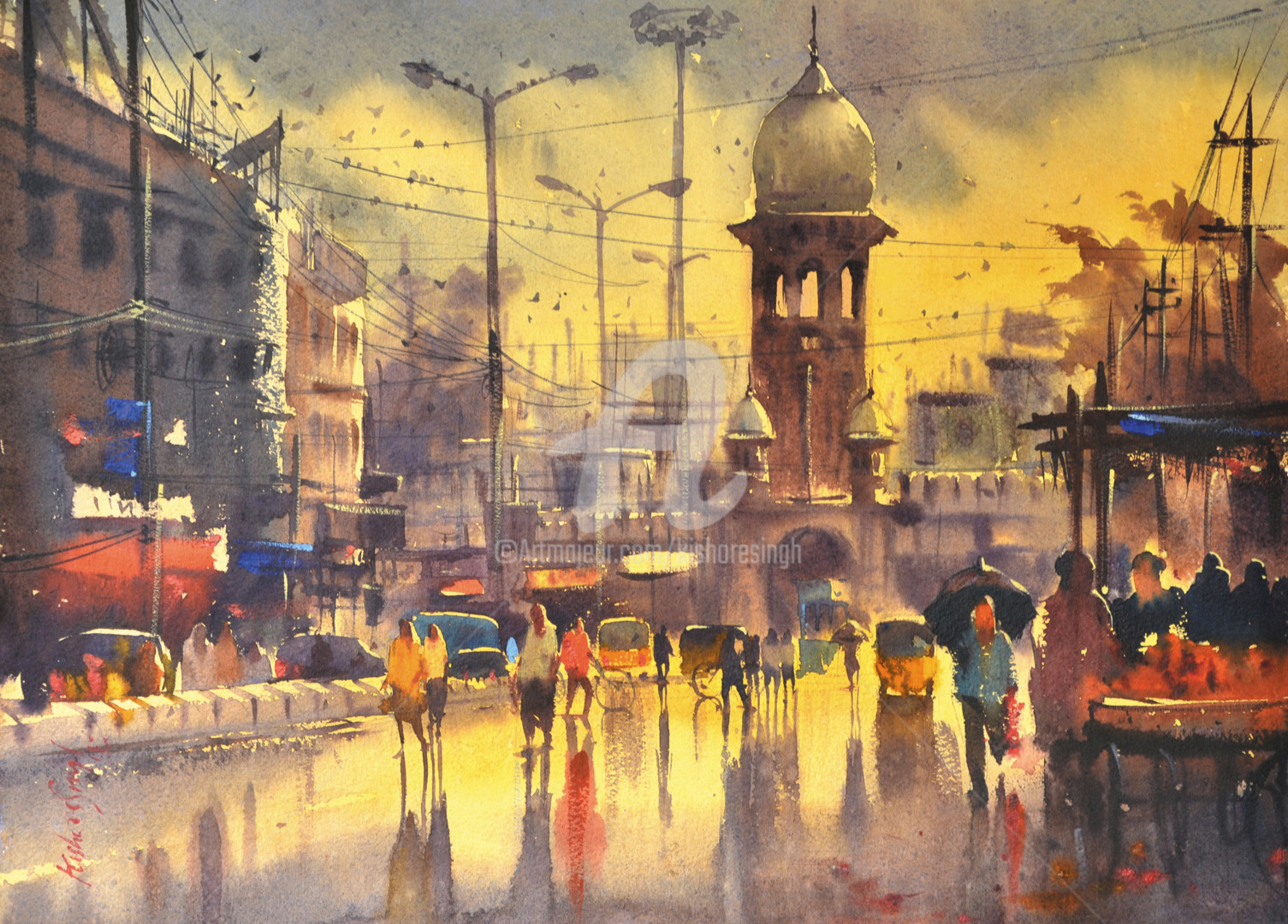 Mozamjahi-Market-Recovering-From-Rain.jp, Painting by Kishore Singh