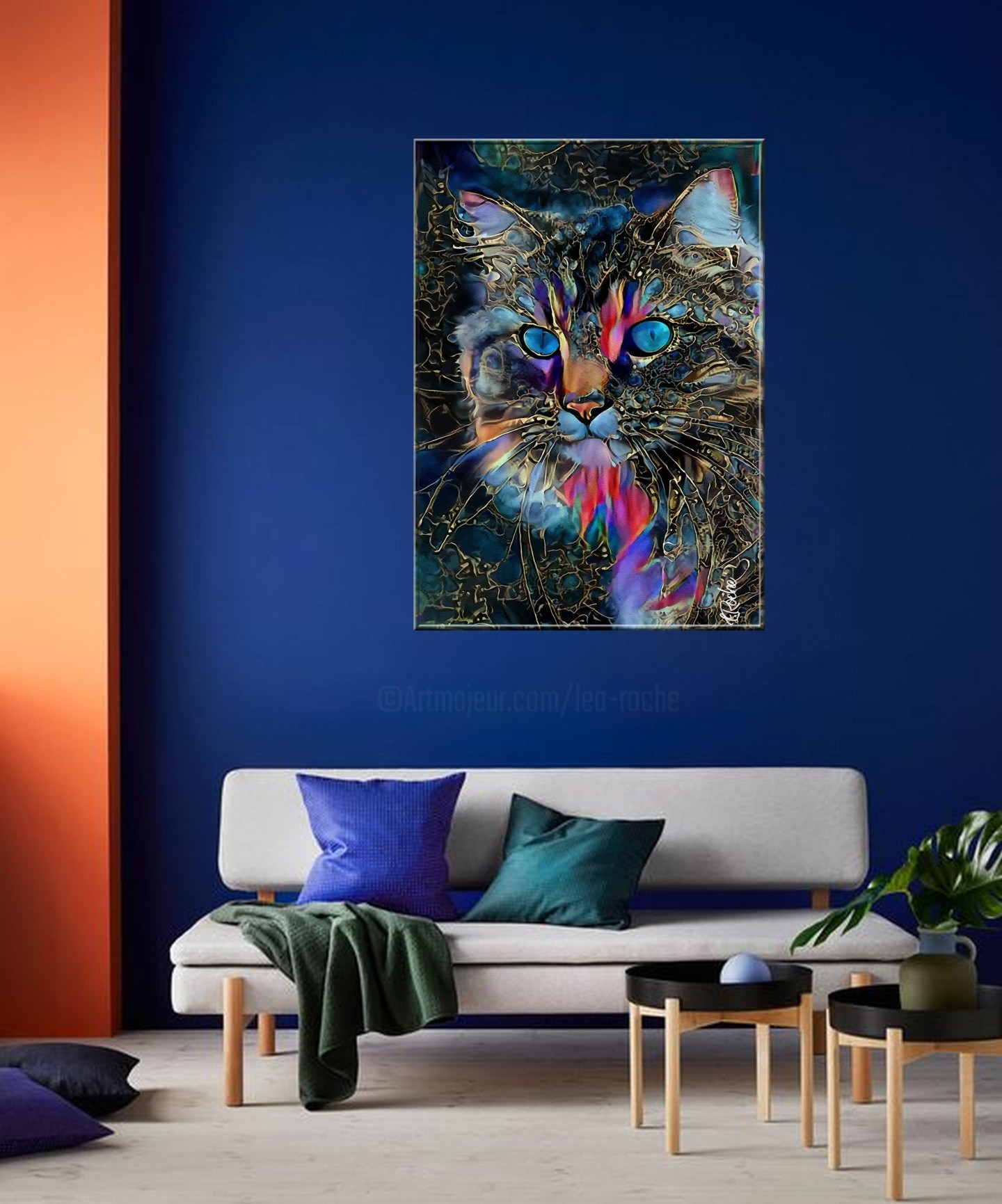 Simonin, Cat - Mix Media On Panel - 70 X, Painting by L.Roche | Artmajeur