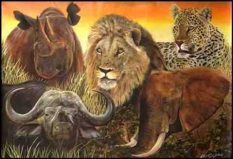 South African Big Five, Painting by Lester Claude Stone | Artmajeur