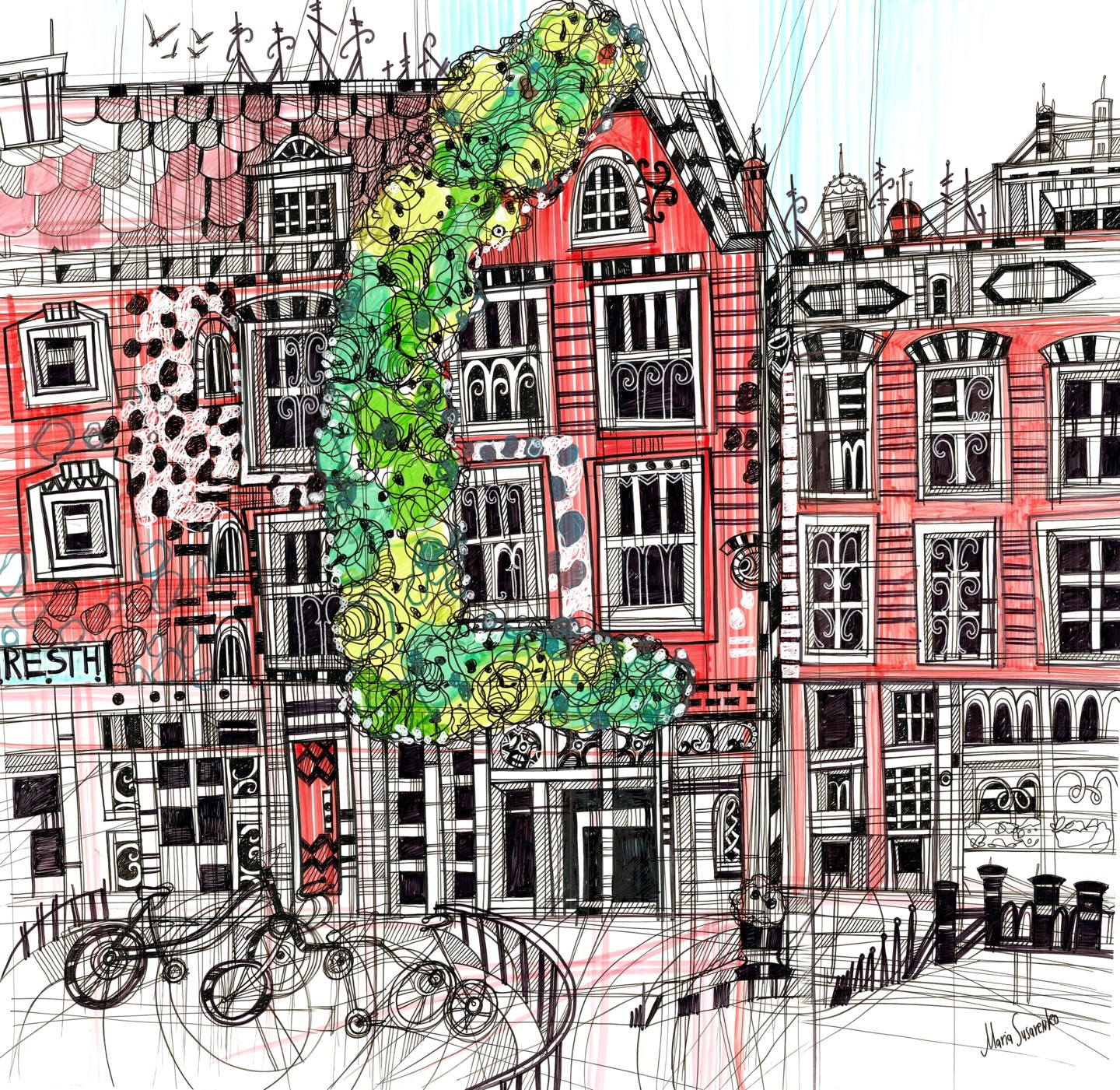Amsterdam Drawing Dibujo por Maria Susarenko Artmajeur