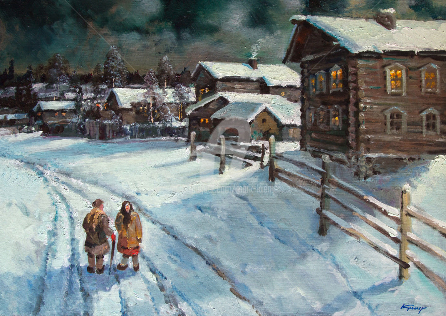 Moonlight night. Russian Village Painting by Mark Kremer | Artmajeur