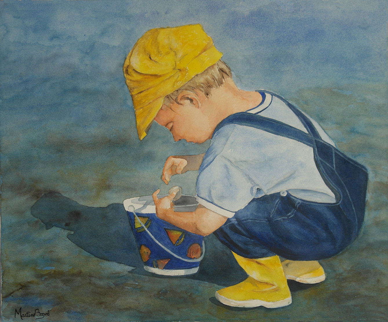 Enfant ramassant des coquillages